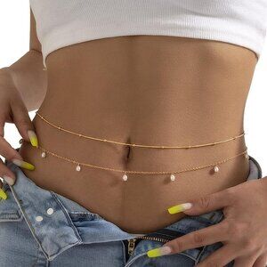 2Pcs Summer Beaded Waist Chain Metal Bikini Multi-Layer Waist Belly Chain Sexy